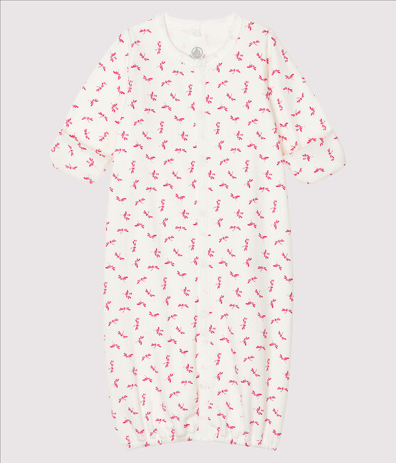 Babies' Ribbed Jumpsuit/Sleeping Bag MARSHMALLOW white/GROSEILLER pink
