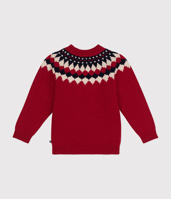 Boys' wool and cotton jacquard jumper STOP red/MULTICO