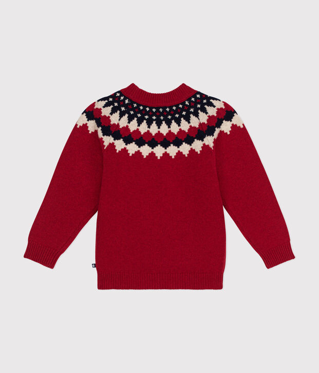 Boys' wool and cotton jacquard jumper red/multicolor