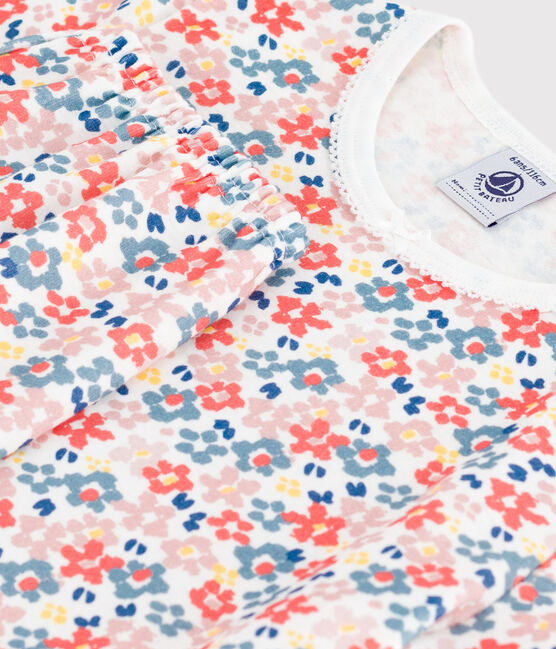 Children's printed cotton pyjamas with short sleeves and long legs MARSHMALLOW white/MULTICO white