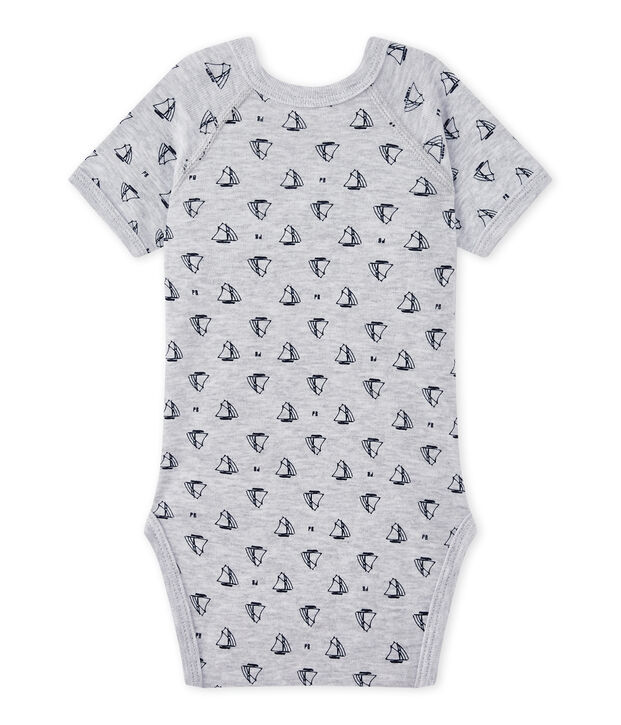Newborn baby boys' short-sleeved printed bodysuit grey/blue