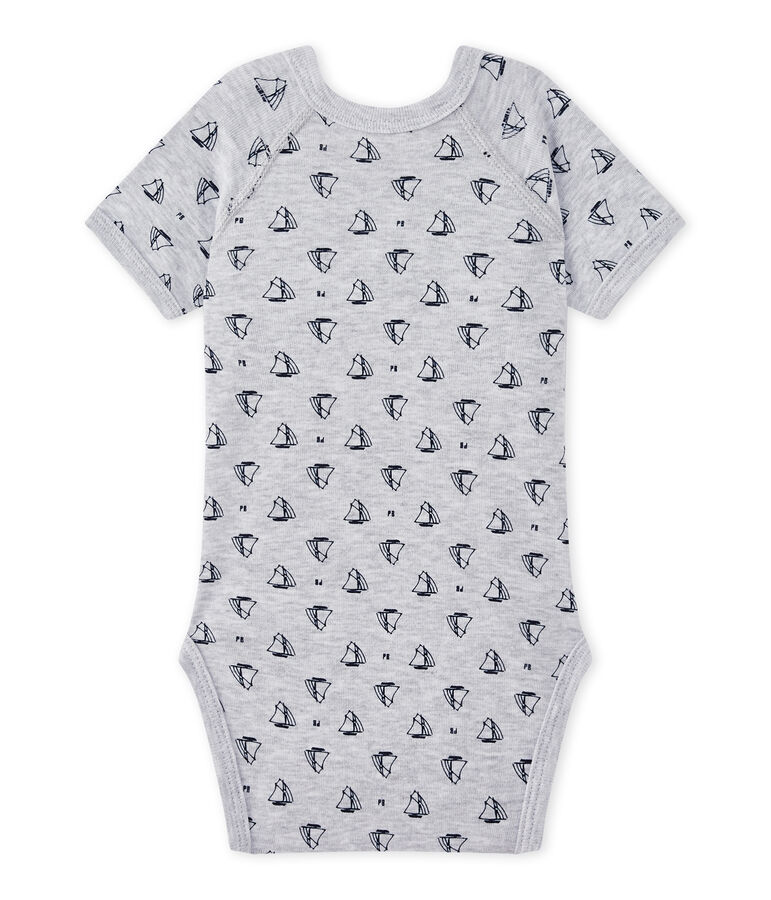 Newborn baby boys' short-sleeved printed bodysuit grey/blue