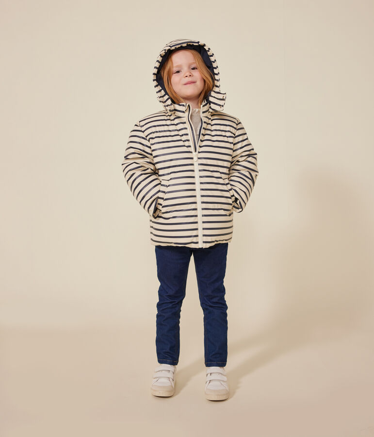 Children's unisex puffer jacket Ecru/blue