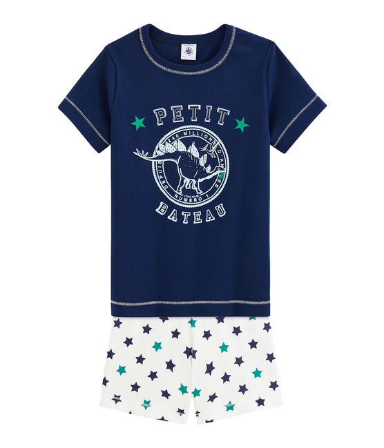Boys' Cotton/Linen Short Pyjamas MEDIEVAL blue/MULTICO white
