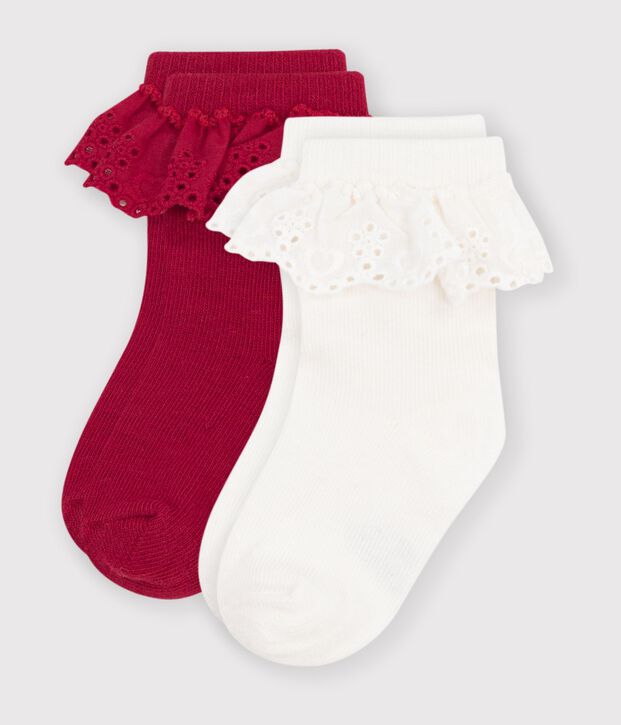 2 pairs of babies' frilly cotton socks multicolor