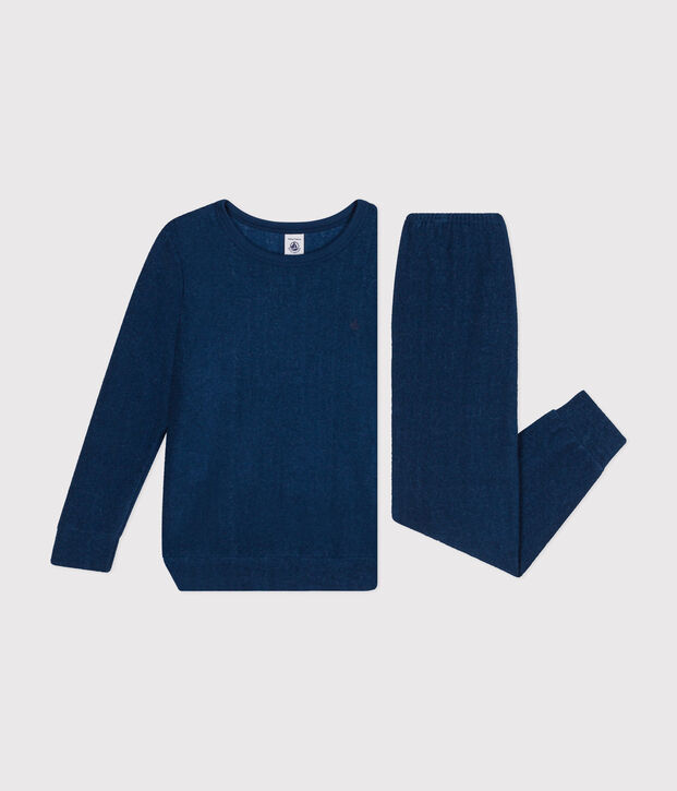 Children's plain pyjamas in brushed terry towelling blue