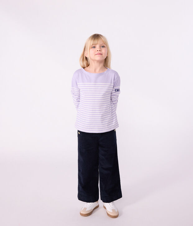Children's cotton Breton top purple/ecru
