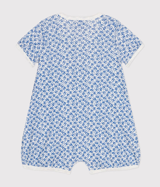 Babies' Short Cotton Playsuit MARSHMALLOW blue/INCOGNITO