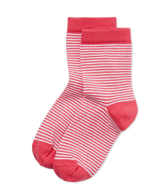 Children's socks in a milleraies stripe PEONY pink/LAIT white