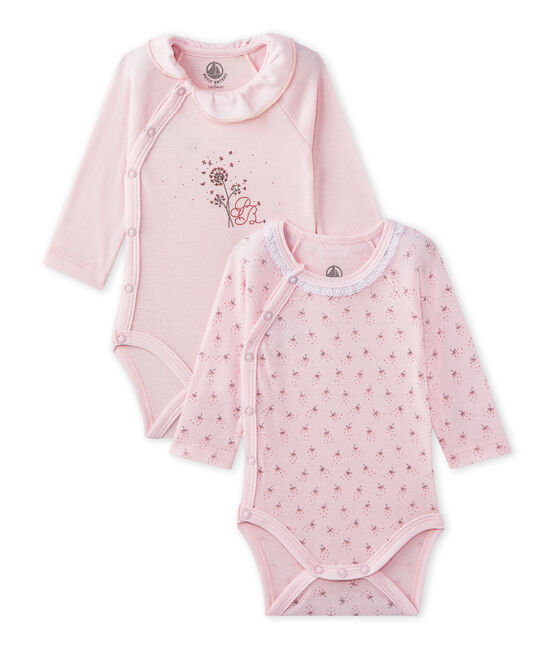 Set of 2 newborn baby girls' long-sleeved bodysuits LOT white