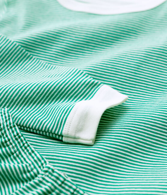 Unisex Pinstriped Green Organic Cotton Pyjamas PIVERT green/MARSHMALLOW white