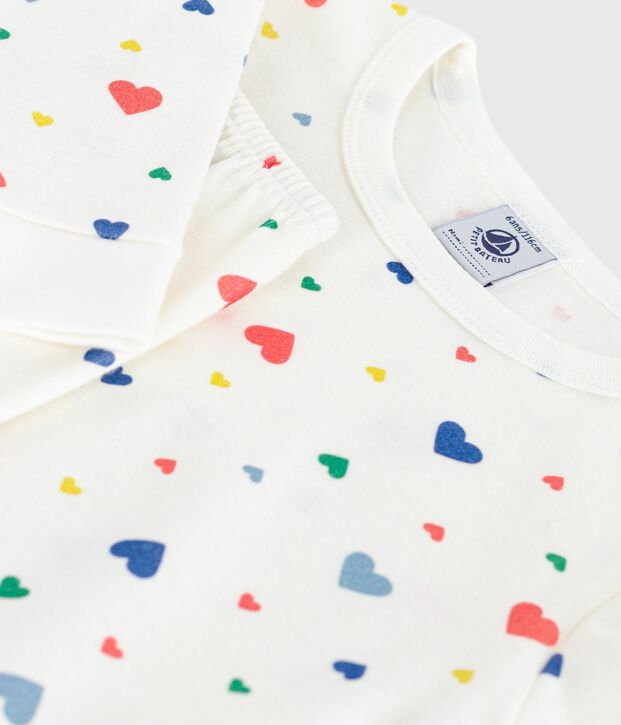 Children's cotton pyjamas with heart print, very fitted white/multicolor