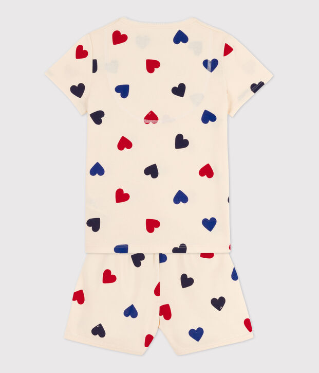 Girls' Heart Patterned Cotton Short Pyjamas Ecru/multicolor