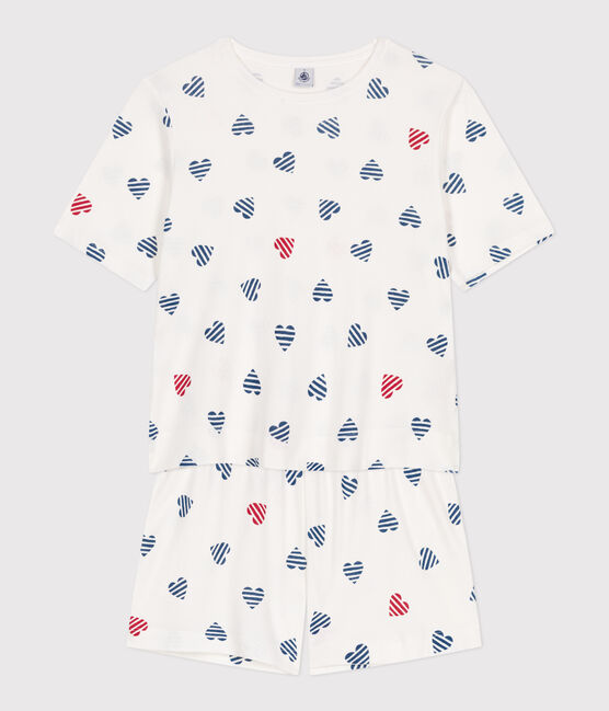 Women's short heart print cotton pyjamas MARSHMALLOW white/MULTICO white