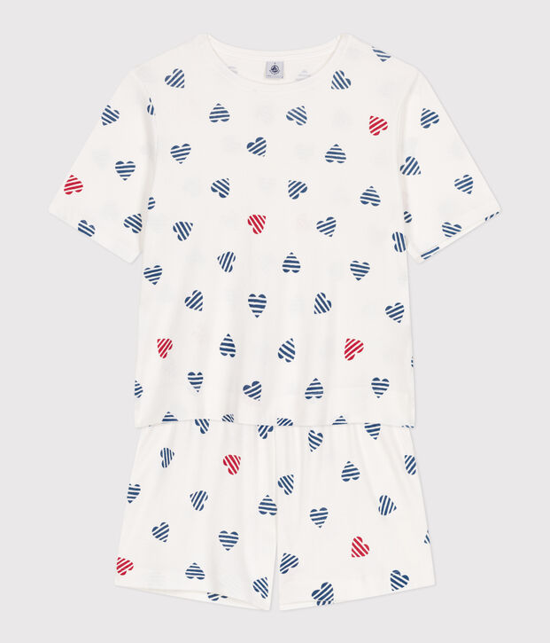 Women's short heart print cotton pyjamas white/multicolor