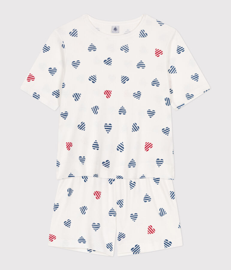 Women's short heart print cotton pyjamas white/multicolor
