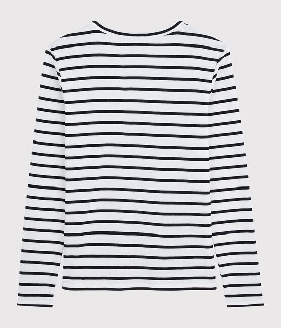 Women's Iconic V-Neck Striped Cotton T-Shirt MARSHMALLOW white/SMOKING blue