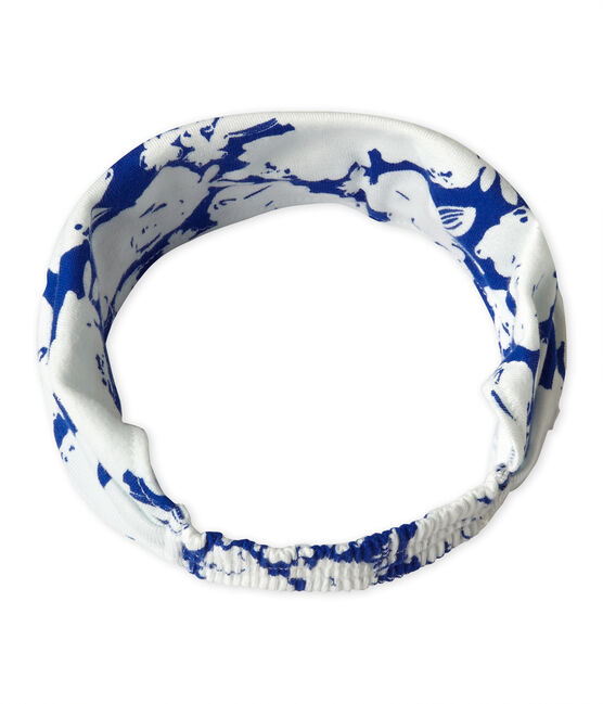 Girl's printed headscarf MARSHMALLOW white/PERSE blue