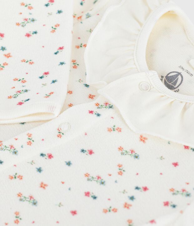 Babies' floral velour pyjama suit with a collar white/multicolor