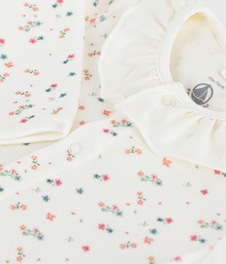 Babies' floral velour pyjama suit with a collar white/multicolor
