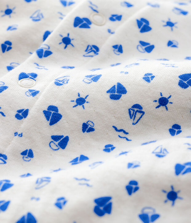 Babies' Boat Print Organic Cotton Tube Knit Bodyjama white/blue