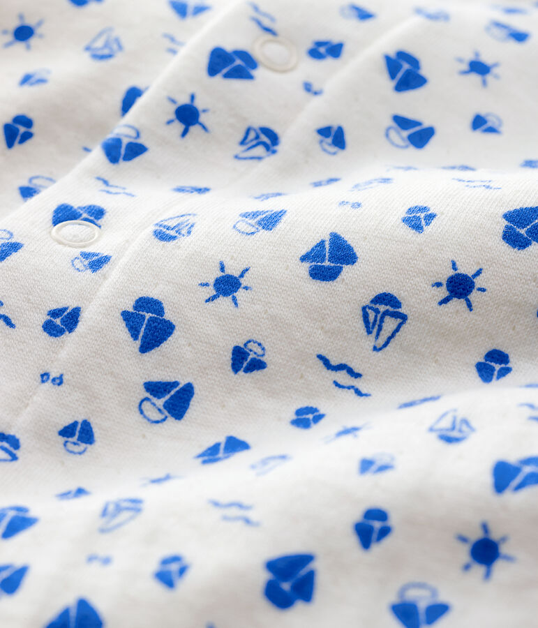 Babies' Boat Print Organic Cotton Tube Knit Bodyjama MARSHMALLOW white/COOL blue