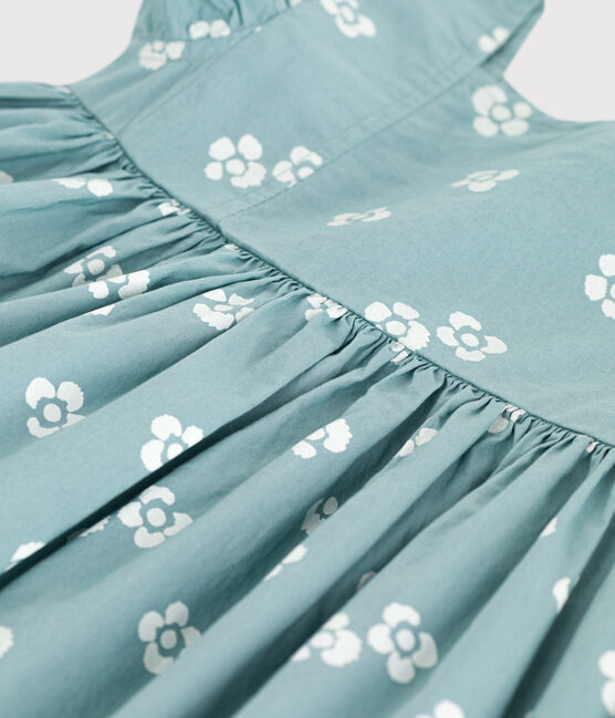 Children's long, sleeveless floral cotton dress PAUL blue/MARSHMALLOW white