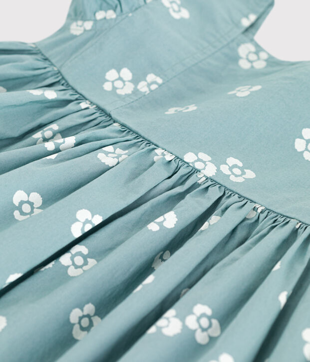 Children's long, sleeveless floral cotton dress green/white