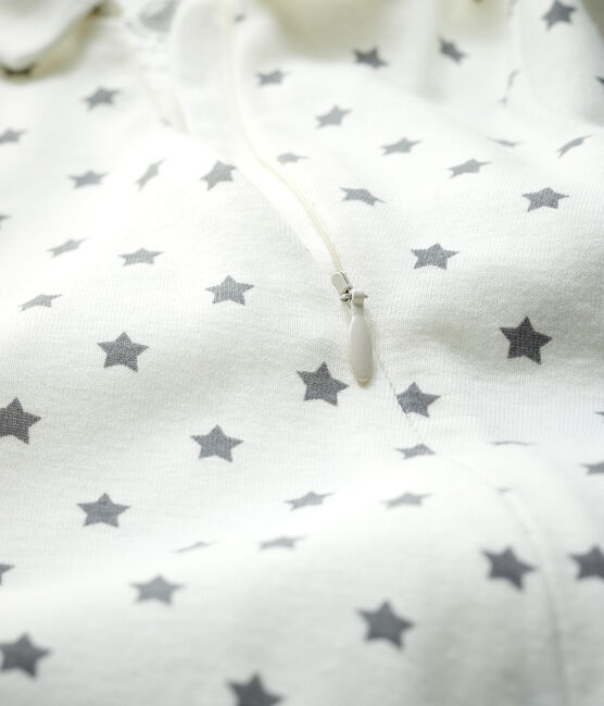 Babies' Starry Footless Zip-Up Organic Cotton Sleepsuit MARSHMALLOW white/GRIS grey
