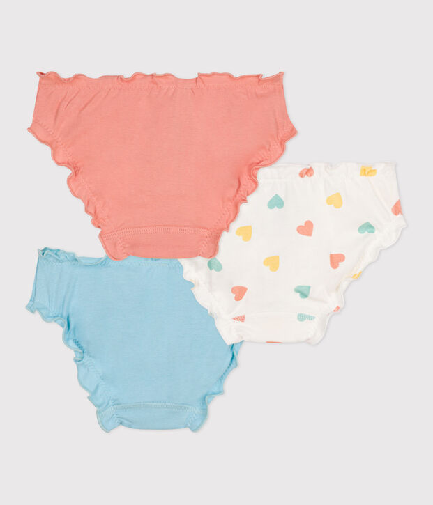 Children's frilly heart-print cotton knickers - 3-Pack multicolor