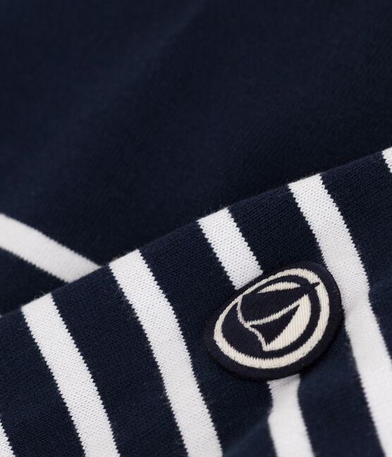 Women's long-sleeved cotton Breton top SMOKING blue/MARSHMALLOW white