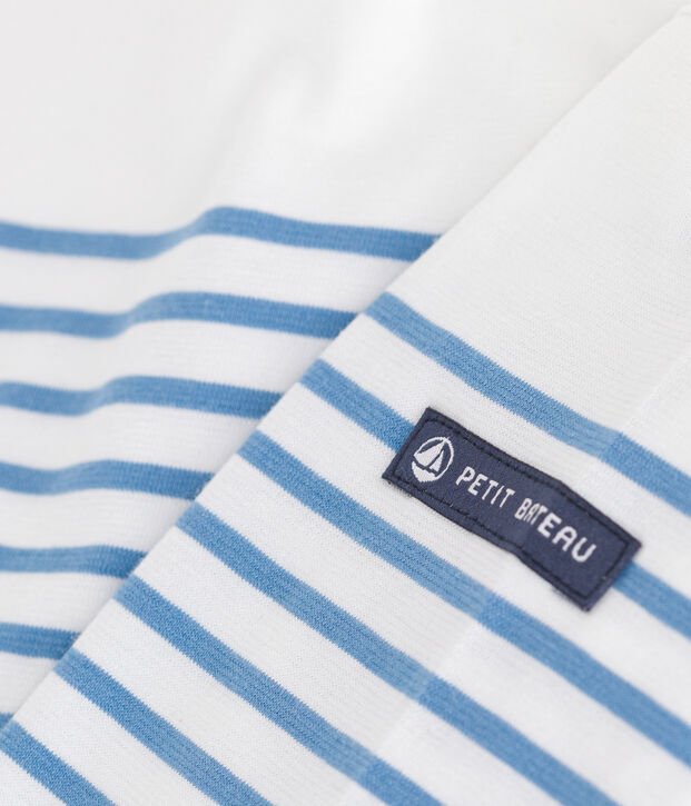 Children's long-sleeved cotton Breton T-shirt white/blue