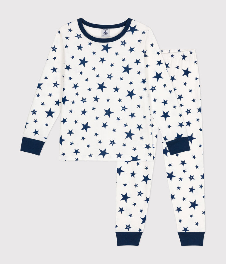 Children's star print cotton pyjamas white/blue