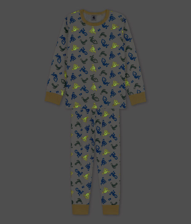 Boys' Glow-In-The-Dark Monkey Themed Cotton Pyjamas white/multicolor