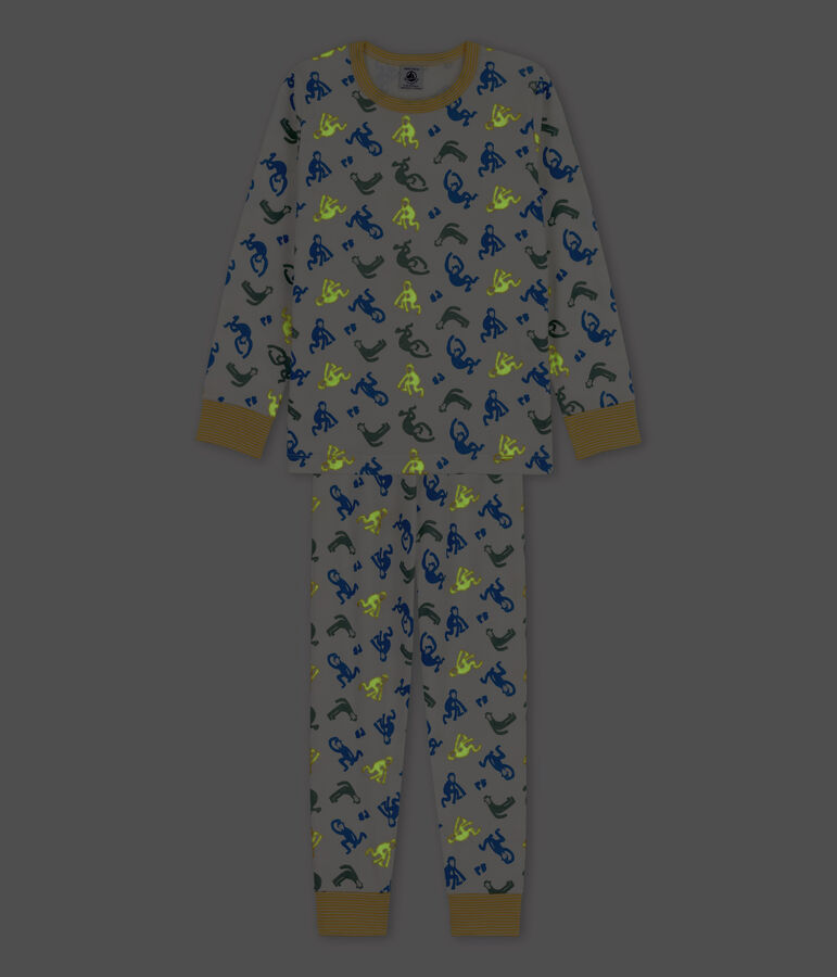 Boys' Glow-In-The-Dark Monkey Themed Cotton Pyjamas white/multicolor