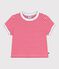 Children's short-sleeved stripy cotton T-shirt POMPIER red/MARSHMALLOW