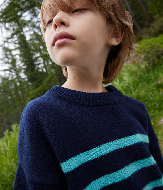 Children's unisex stripy wool and cotton pullover SMOKING /AZUL