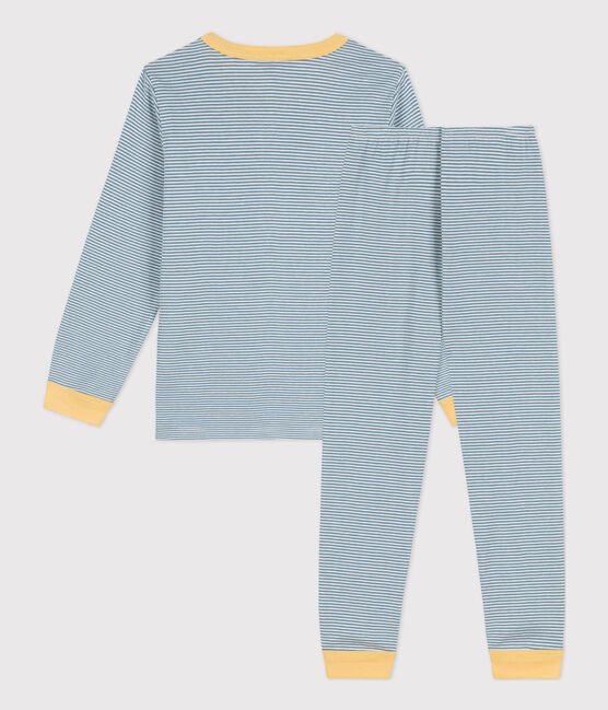Children's Unisex Pinstriped Cotton Pyjamas ROVER blue/MARSHMALLOW white