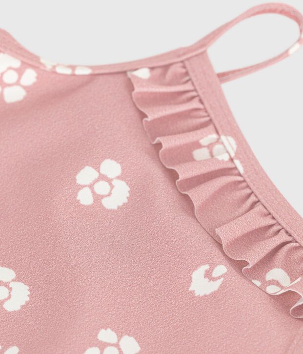 Babies' one-piece swimsuit with frills and a floral print. pink/white
