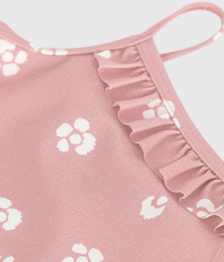 Babies' one-piece swimsuit with frills and a floral print. pink/white