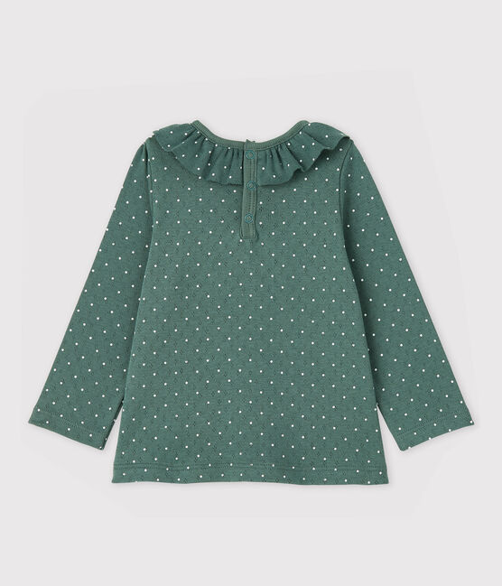 Baby Girls' Cotton Blouse with Ruff VALLEE green/MARSHMALLOW white