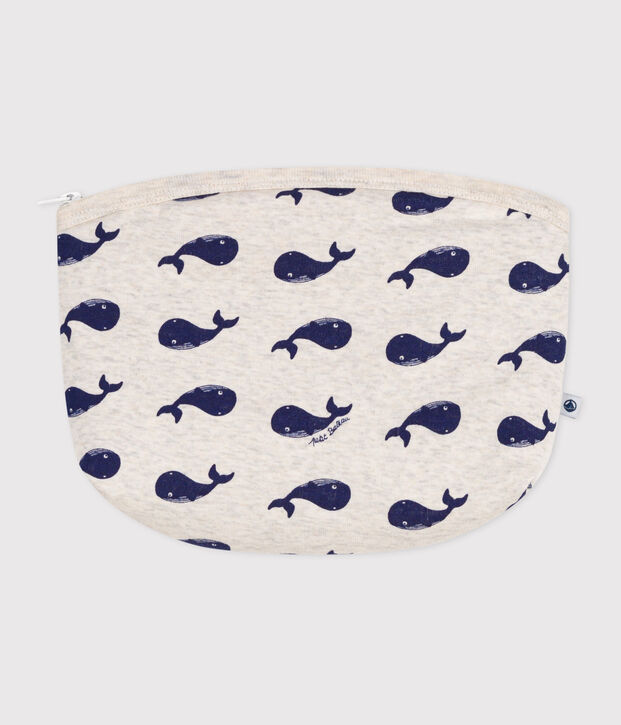 Babies' whale pattern cotton bag beige/blue