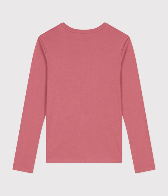 Women's plain rib knit long-sleeved Iconic T-shirt ROSEWOOD pink
