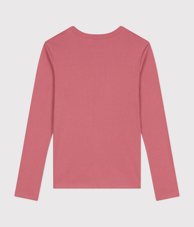 Women's plain rib knit long-sleeved Iconic T-shirt pink