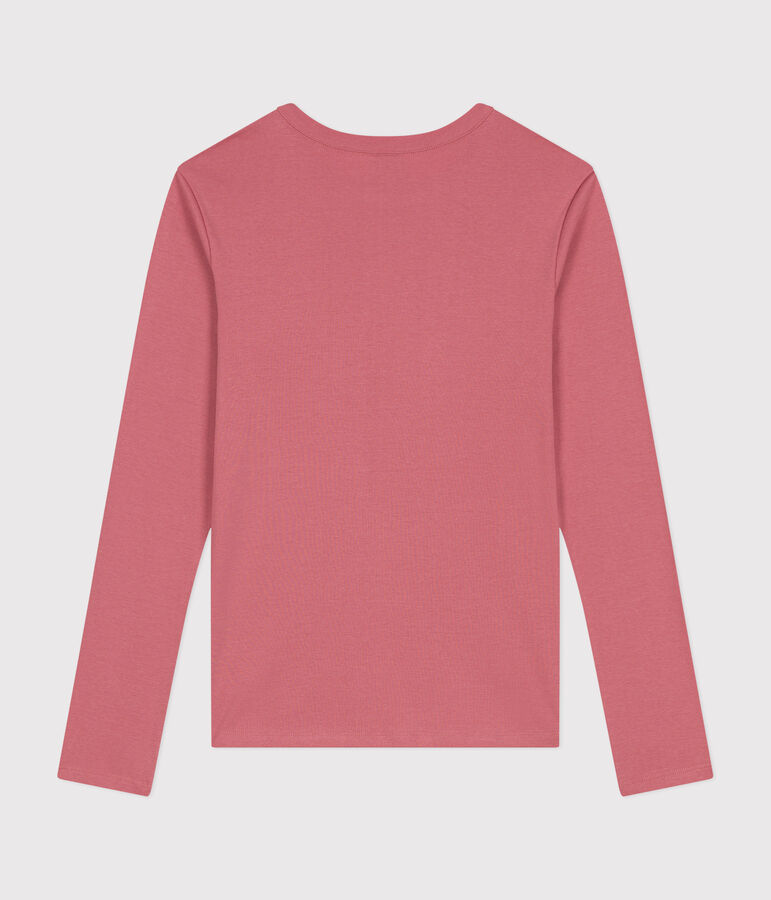 Women's plain rib knit long-sleeved Iconic T-shirt pink