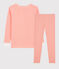 Girls' Snugfit Pinstriped Cotton Pyjamas PEACHY pink/MARSHMALLOW white