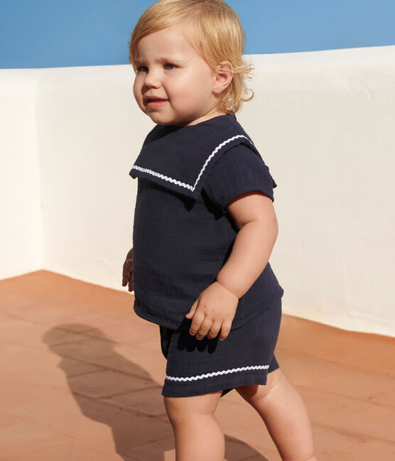 Babies' two-piece cotton outfit with nautical details SMOKING blue