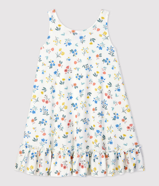 Girls' Sleeveless Cotton Dress MARSHMALLOW white/MULTICO white