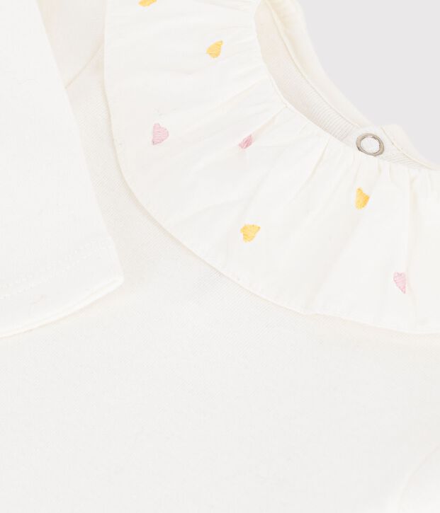 Babies' plain cotton body with an embroidered collar white