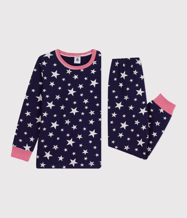 Children's pyjamas in star-print fleece blue/white